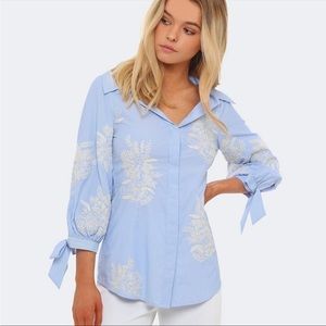 Alice + Olivia Toro Pinstripe Embroidered Top size S